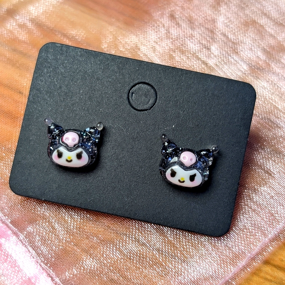 Hello Kitty Sanrio Friends Kuromi Cat Glitter Acrylic Stud Earrings Japanese Art 15$
